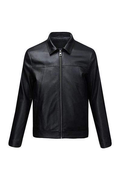 Hatemoğlu Black Regular Fit Baby Collar 100% Genuine Leather Coat