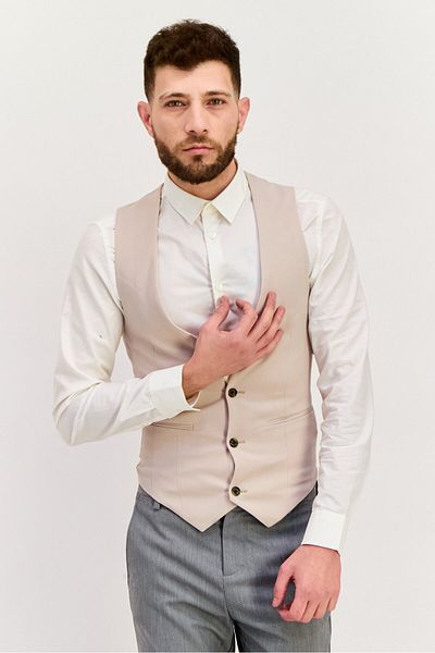 Asos Design Men Skinny Fit Solid Waistcoat, Stone