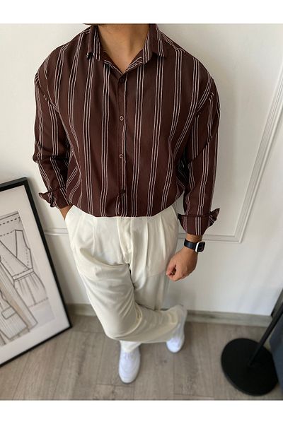 bonnline Modal Fabric White Striped Oversize Shirt