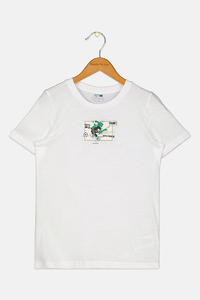 Puma Kids Boy Sportswear Fit Graphic Print Short Sleeves Outdoor T-shirt, White