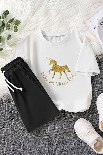 MYADA Premium Glitter Unicorn Printed 2-Piece Children's Set 23381