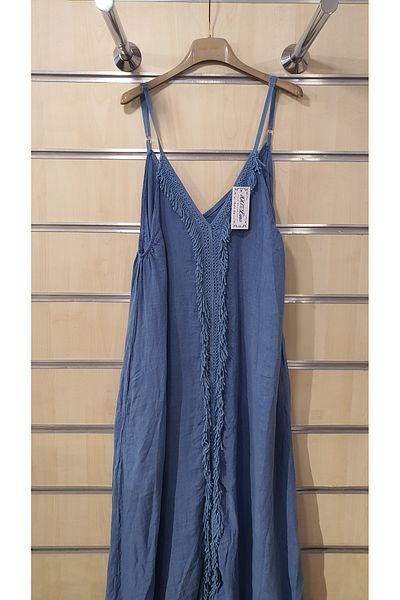Park Moda Rochie lungă de in cu detaliu ciucuri și curea de frânghie