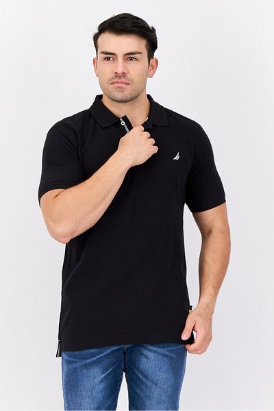 Nautica Men Slim Fit Embroidered Logo Short Sleeve Polo Shirt, Black