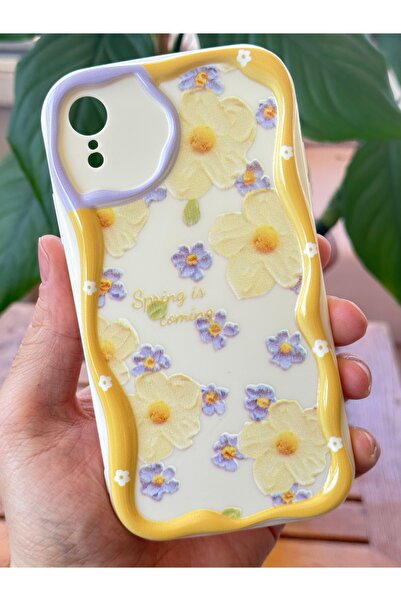 Fibaks Apple iPhone XR Kılıf Tasarımlı Desenli Kamera Korumalı Papatya Çiçek Renkli Silikon Kapak
