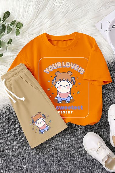 MYADA Your Love Written Sweet Couples Printed 2-Piece Children's Set 22988