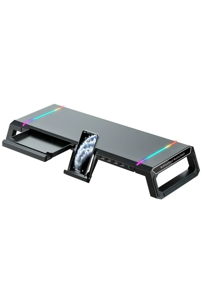 Monozone Çok Fonksiyonlu Laptop ve Monitör Yükseltici Standı RGB 4USB Klavye Depolama Alanı