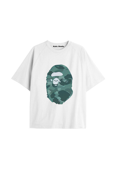 Kalic Studio Tricou alb de vară cu model Mr. Bape UNISEX