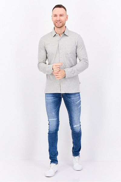 Nautica Men Regular Fit Heather Long Sleeve Casual Shirts, Grey