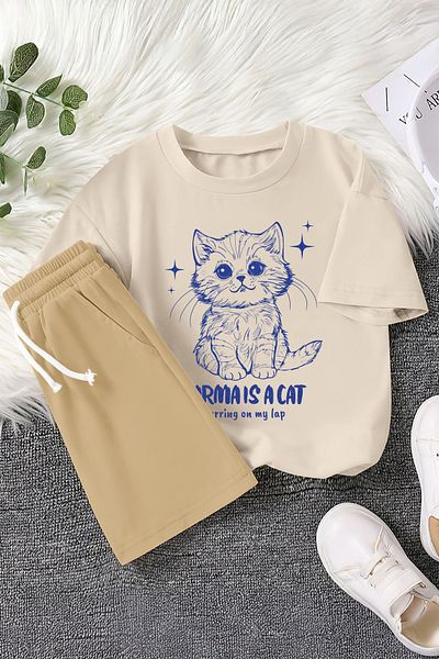 MYADA Premium Karma Is Cat Printed 2-Piece Children's Set 22946