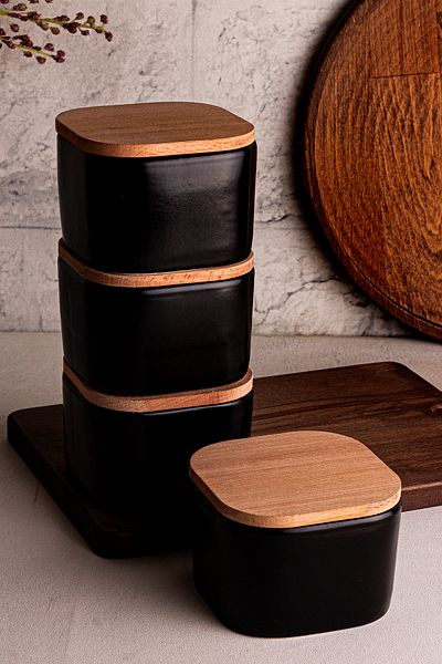 Snippy Luma Soft Black - Ceramic Breakfast Bowl with Less Than 4 Wooden Vacuum Doors 300 ml