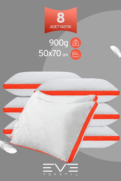 Eve Tekstil Orange Series Klimax - Zippered Air Conditioned Antiallergic Silicone Nano Fiber Pillow 50X70Cm (8 Pieces)