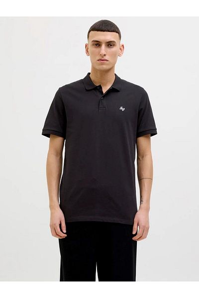 Jack & Jones 12270084   100% Cotton Polo Neck Basic Men's Tshirt Black
