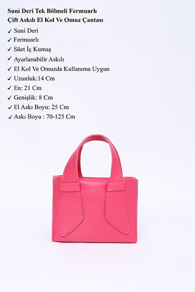 SHAKA Fukszia SHK60 műbőr egyrekeszes, dupla fogantyús kézi és keresztes válltáska H:14 K:21Sz:8 cm