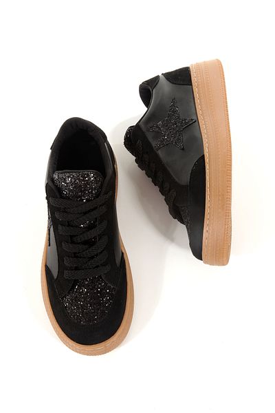 leopar by çetinay Pantofi sport / sneaker pentru femei Star Brodat de Piele Neagră Glitter Golden Gose