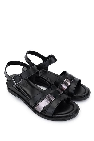 Tamer Tanca Women's Genuine Leather Black Leather Heeled Sandals