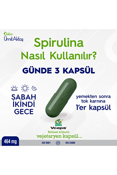 Dr. Ümit Aktaş Spirulina - 120 Kapsül - Gıda Takviyesi