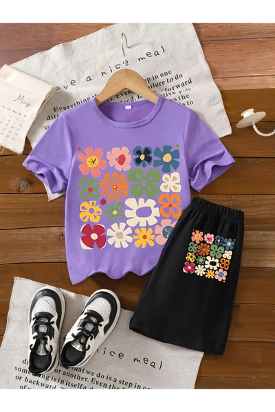 Machetta Dečiji cvetni Štampano Set gornjeg i donjeg dela Pamuk komadni šorts...