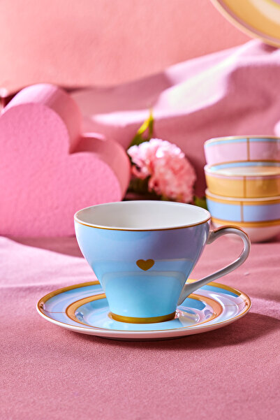 Karaca Talya Çay Fincanı ve Tabağı 220 Ml Mavi