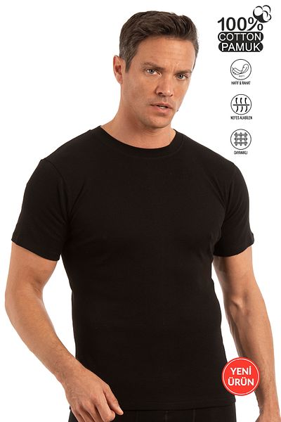 ÖZKAN underwear Özkan 12420 Ανδρικό 100% βαμβακερό μονό ζέρσεϊ Μαλακό άνετο κοντομάνικο μπλουζάκι με κλειστό γιακά
