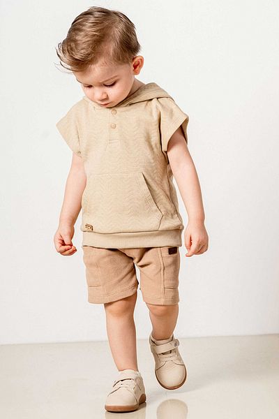 bombe Baby Kids Camel Hooded Shorts Cotton Comfortable 2-Piece Set Trend Fashion Bottom Top Set