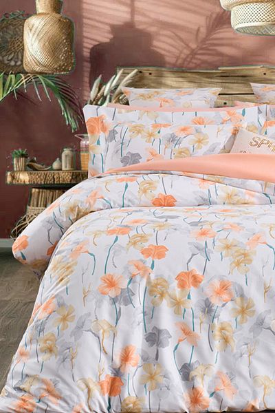 İQON Elastic Sheet Duvet Cover Set Single Lily Orange