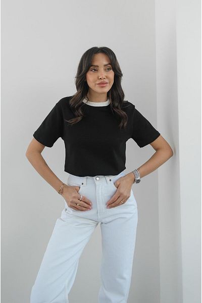 Havoş Tricou negru din bumbac cu guler