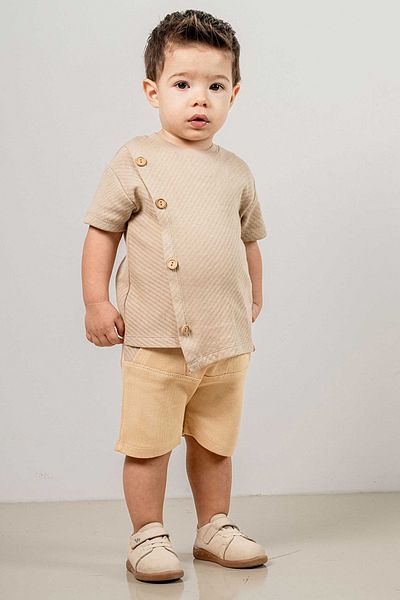 bombe Baby Kids Camel Crew Neck Shorts Cotton Comfortable 2-Piece Set Trend Fashion Bottom Top Set