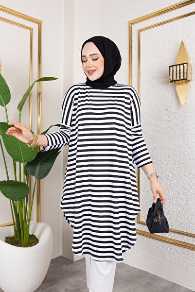 ensade Striped Combed Cotton Oversize Women's Tunic - Summer Comfortable Fit