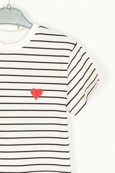 wakawakakidsstore Tricou Crop Alb cu dungi Imprimate Inima pentru Fata - Alb