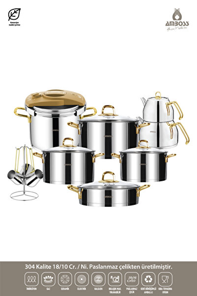 Amboss Diamond 18 Piece Stainless Steel Gold Dowry Set