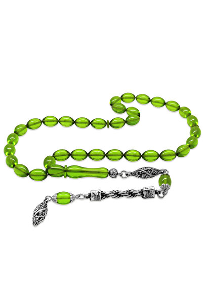 Tesbihane Непотъмняващ метален шнур с пискюли, нарязан на ечемик, зелен като вода, огнен кехлибар, броеница