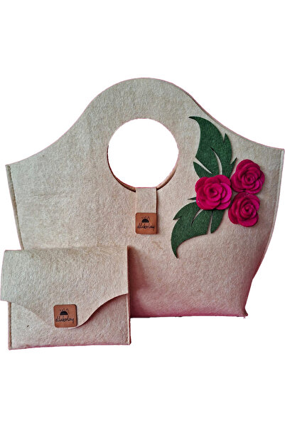dilekolay Butik Tasarım Keçe Kadın El Çantası Ve Cüzdan - Gül Bahçem-40x35cm