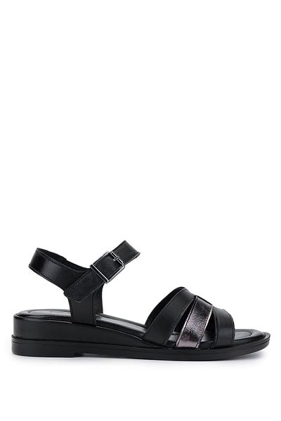 Tamer Tanca Women's Genuine Leather Black Leather Heeled Sandals