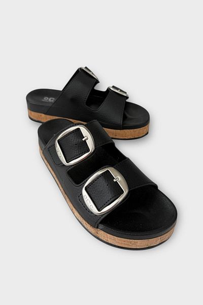 Liger Women's Summer Beach Vacation Slippers Stylish Black Thick Sole Buckle Double Band Comfortable