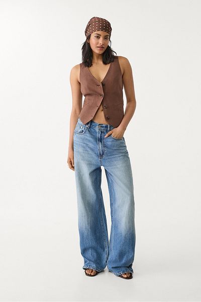 Stradivarius سترة بأزرار من مزيج الكتان