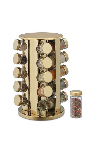Relaxdays Set 20 recipiente pentru condimente cu suport rotativ, otel inoxidabil, 33,5 x 23 x 23 cm