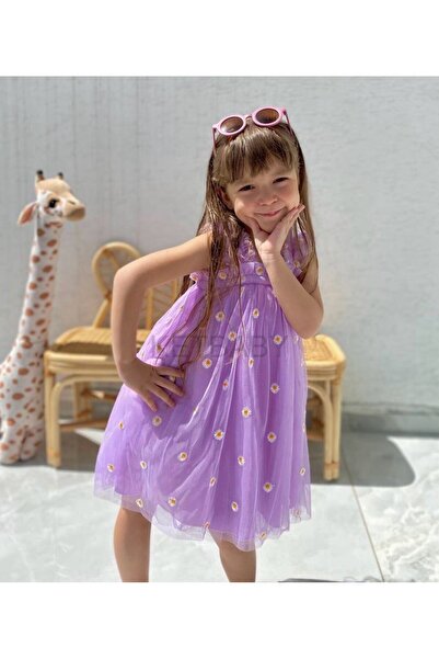 KETBaby Kız Çocuk Papatya Nakışlı Askılı Elbise