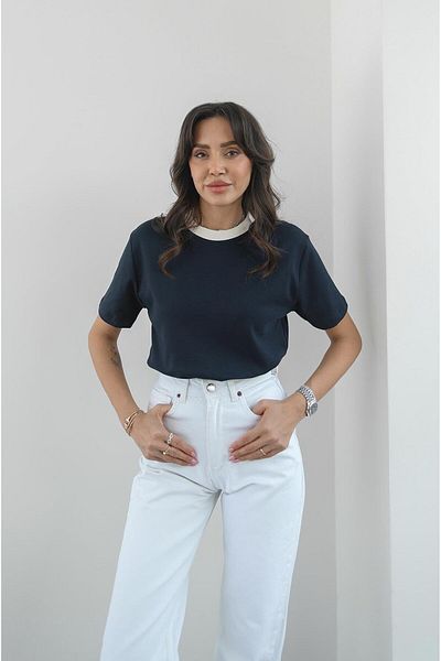 Havoş Βαμβακερό μπλουζάκι με γιακά Navy Blue