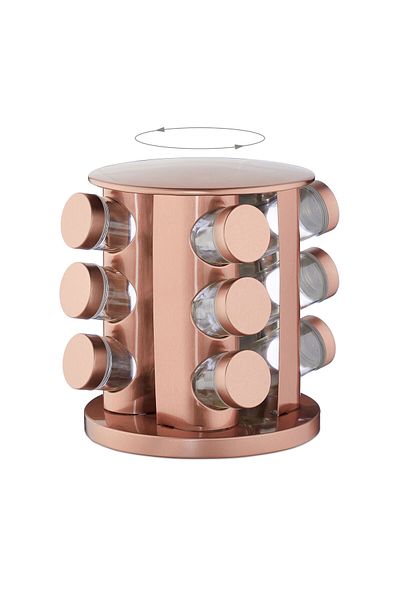 Relaxdays Set 12 recipiente pentru condimente cu suport rotativ, inox, bronz, Relaxdays