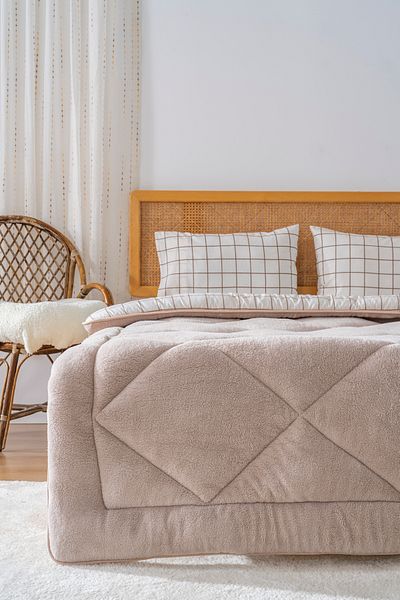 Riva Set pilota de lux Wellsoft cu două fețe, în carouri bej, 155x215 cm