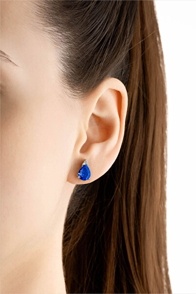 So CHIC... Safir Işıltısı 18 Ayar Beyaz Altın Kaplama Gümüş Küpe