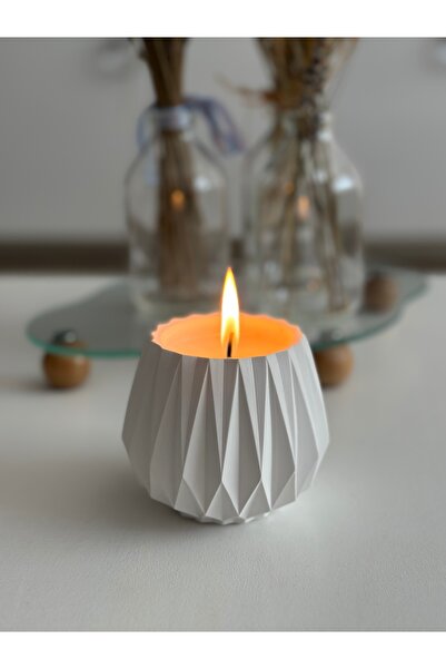 Premeda Modern Striped 1 Piece White Concrete Soy Paraffin Candle