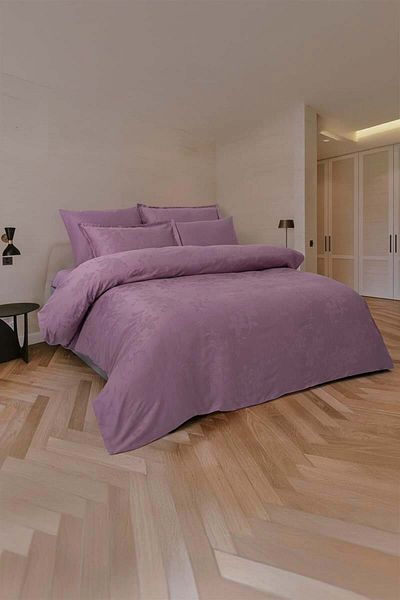 Altınbaşak Perle Jacquard Satin Double Duvet Cover Set Lilac (6 Pieces)