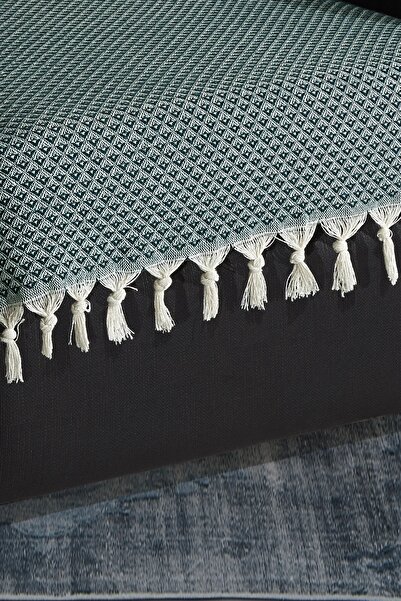 LADYNİL Oturma Yerini Kapatan Saçaklı Koltuk Örtüsü %100 Pamuk | Berjer Örtüsü Koltuk Şalı 70x95 Cm Yeşil