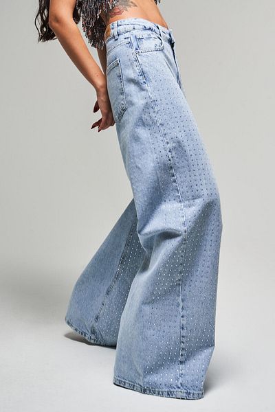its basic Γυναικείο Μπλε Χρώμα Μπροστινό Full Shiny Stone Palazzo Fit Denim