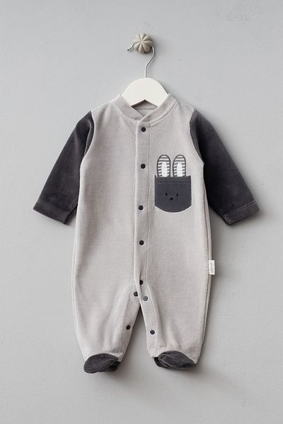 Bebitof Cute Rabbit in Pocket Patterned Cotton Baby Velvet Jumpsuit