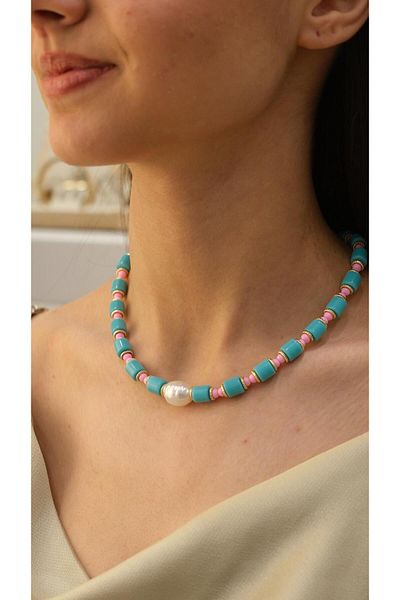Jerie Baroque Pearl Detailed Colorful Summer Necklace