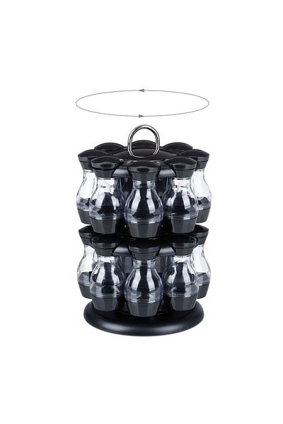 Relaxdays Set 16 recipiente pentru condimente cu suport rotativ, otel inoxidabil, 29 x 19 cm, Relaxdays