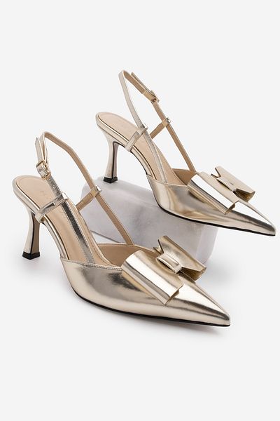 Marjin Damen Stiletto spitze Zehe Schleife Detail Slingback Schuhe Losi Gold