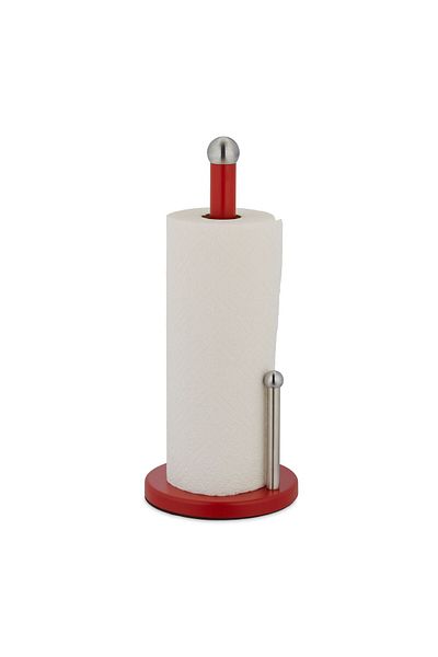 Relaxdays Kitchen Towel Or Toilet Paper Roll Holder, Stainless Steel, Red/silver, 35 X 15 Cm